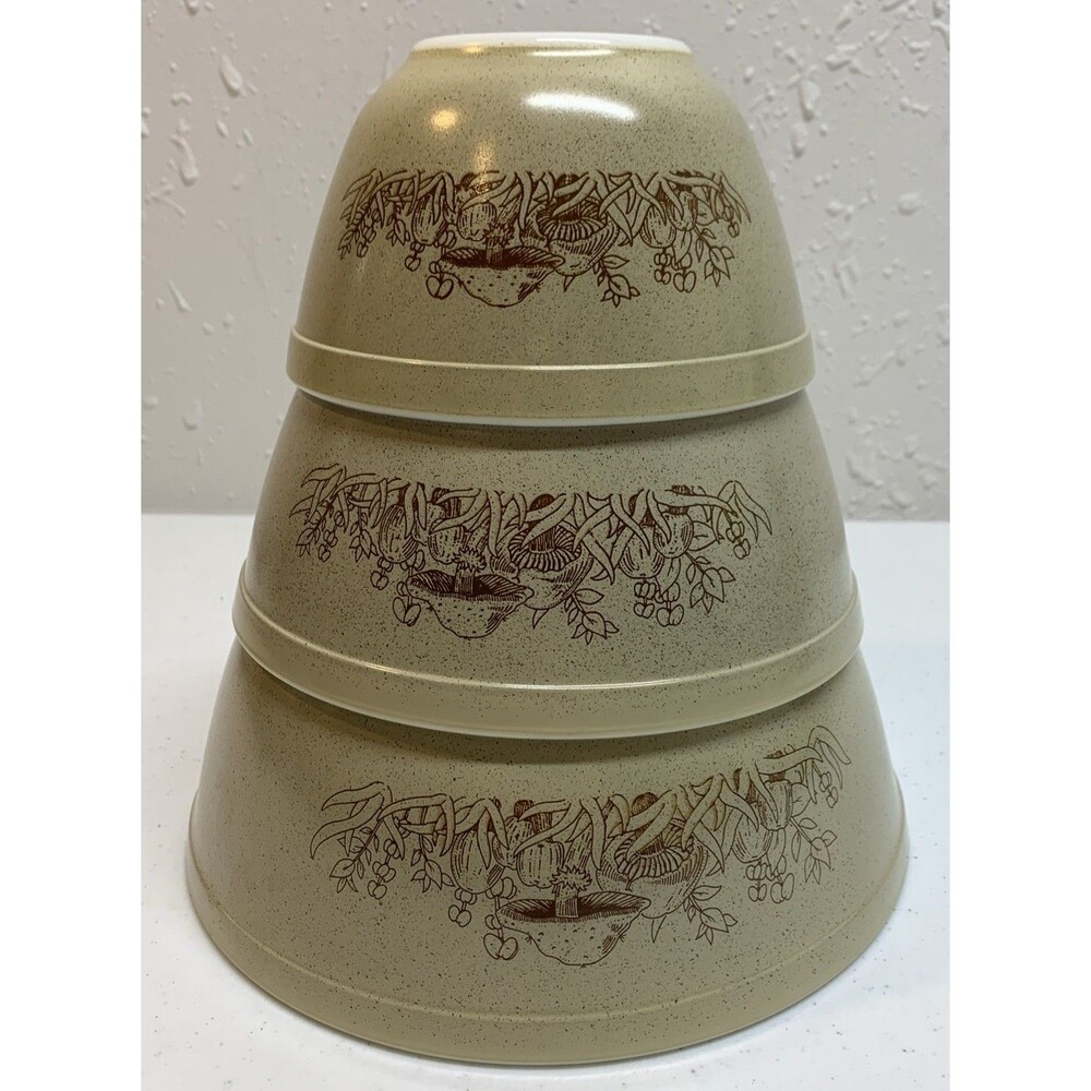 Vintage Pyrex Forest Fancies Mixing Bowl Set 401 402 403 Mushrooms